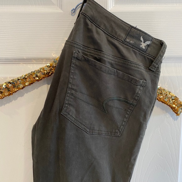 AEO olive green sateen jeggings - Picture 2 of 6